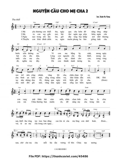 Nguyện cầu cho mẹ cha 2 - Lm. Xuân Hy Vọng - trang 1