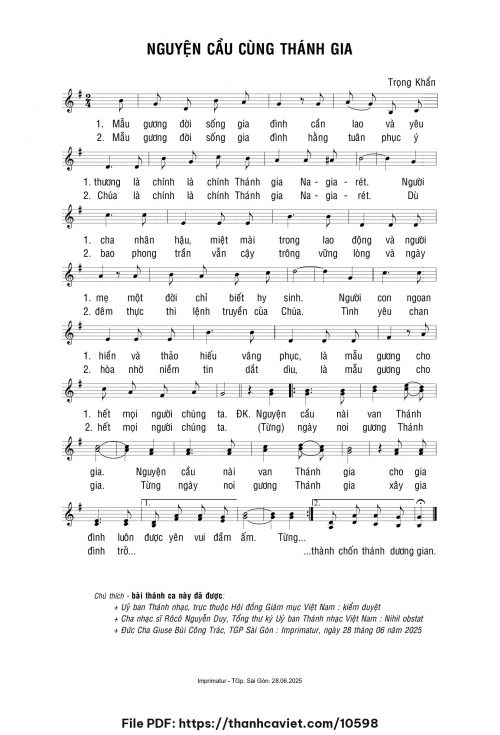 Nguyện cầu cùng Thánh Gia - Lm. Trọng Khẩn - trang 1
