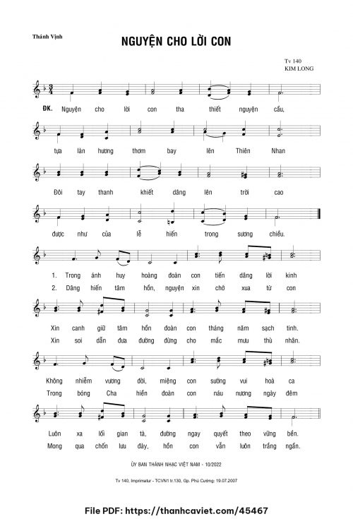 Nguyện cho lời con - Lm. Kim Long - trang 1