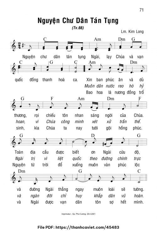 Nguyện chư dân tán tụng - Lm. Kim Long - trang 1