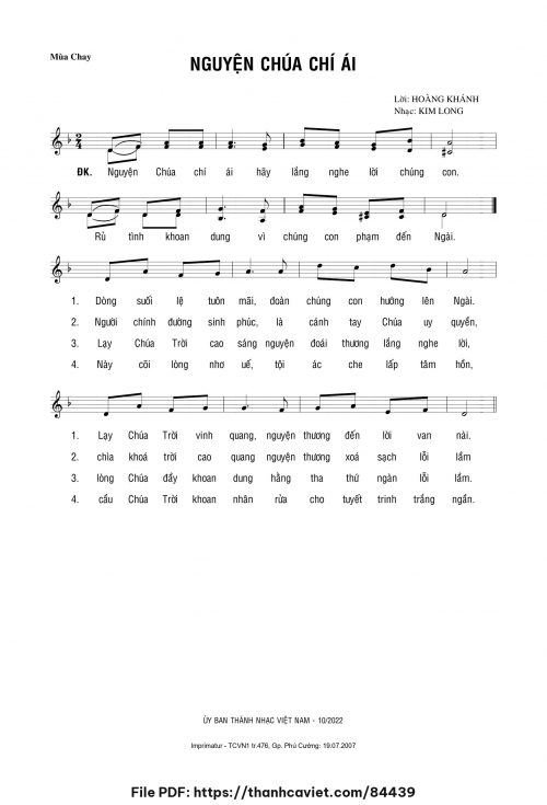 Nguyện Chúa chí ái - Lm. Kim Long - Lm. Hoàng Khánh - trang 1