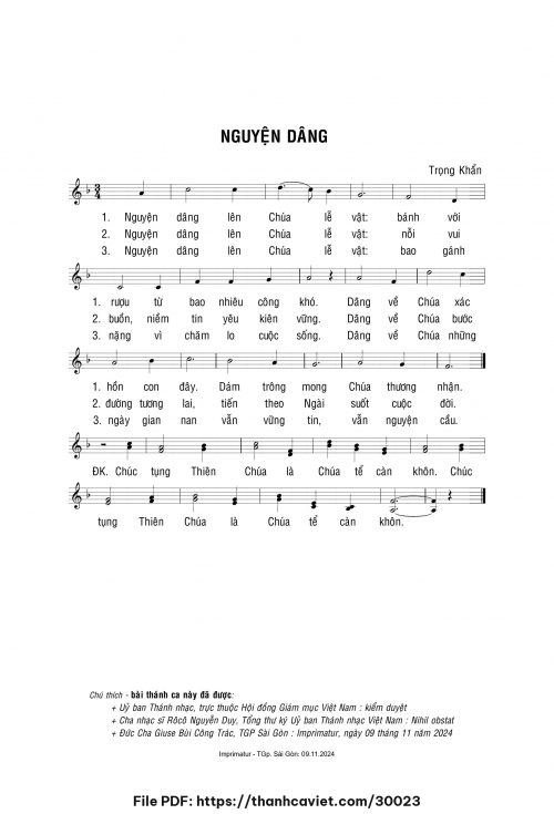 Nguyện dâng - Lm. Trọng Khẩn - trang 1