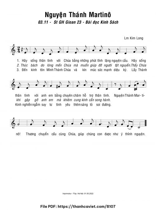 Nguyện Thánh Martinô - Lm. Kim Long - trang 1