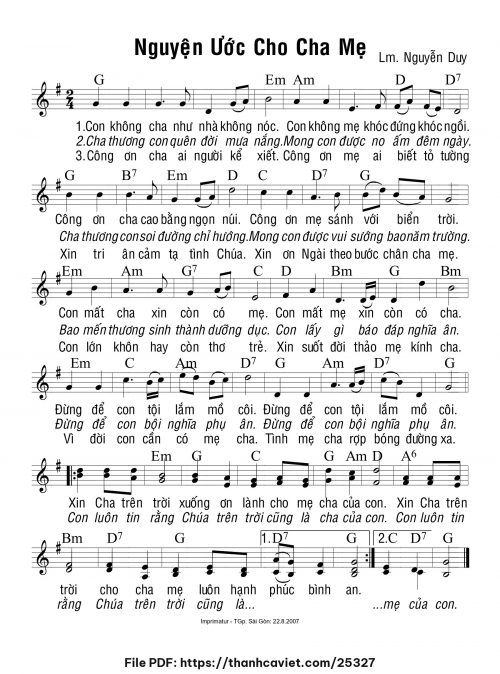 Nguyện ước cho cha mẹ - Lm. Nguyễn Duy - trang 1