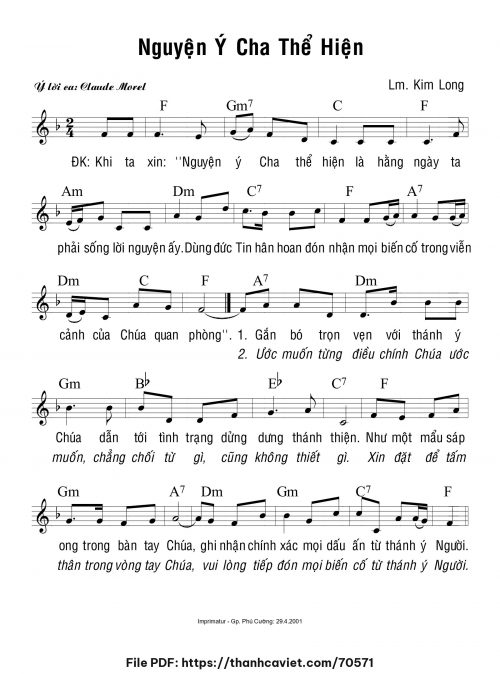 Nguỵen ý Cha thể hiện - Lm. Kim Long - trang 1