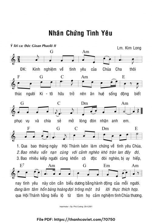 Nhân chứng tình yêu - Lm. Kim Long - trang 1