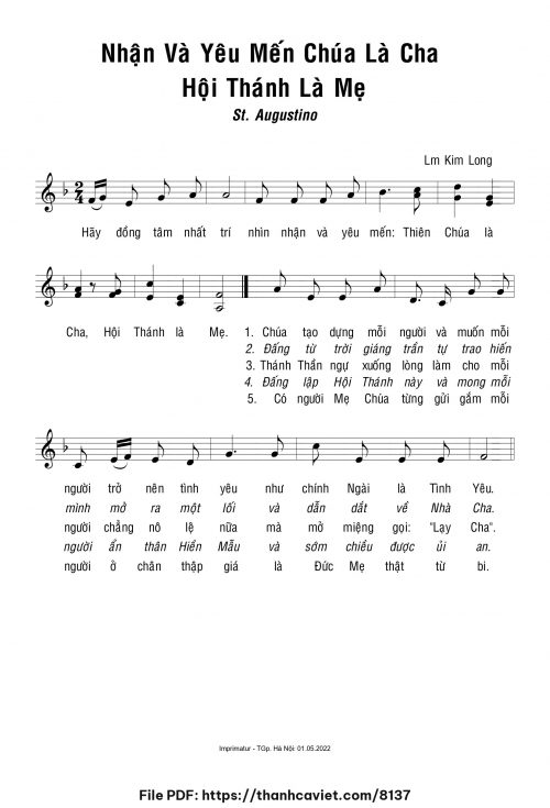 Nhận và yêu mến Chúa là Cha, Hội Thánh là Mẹ - Lm. Kim Long - trang 1