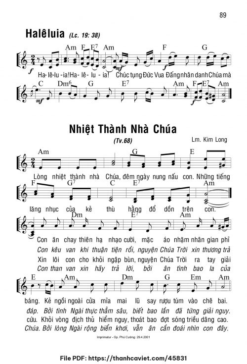 Nhiệt thành nhà Chúa - Lm. Kim Long - trang 1