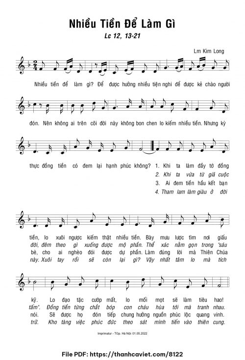 Nhiều tiền để làm gì - Lm. Kim Long - trang 1