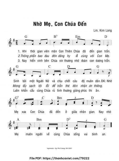 Nhờ Mẹ, Con Chúa đến - Lm. Kim Long - trang 1