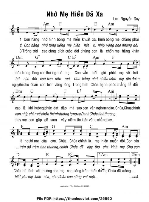 Nhớ mẹ hiền đã xa - Lm. Nguyễn Duy - trang 1