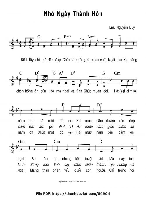 Nhớ ngày thành hôn - Lm. Nguyễn Duy - trang 1