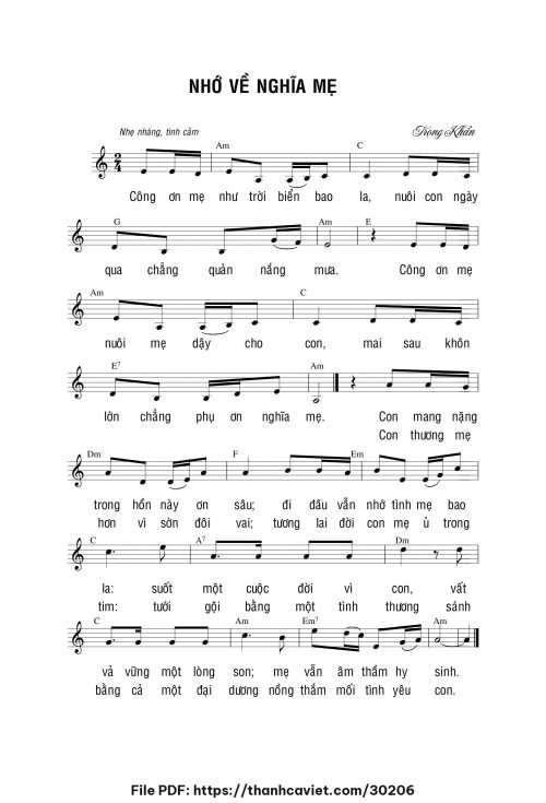 Nhớ về nghĩa mẹ - Lm. Trọng Khẩn - trang 1