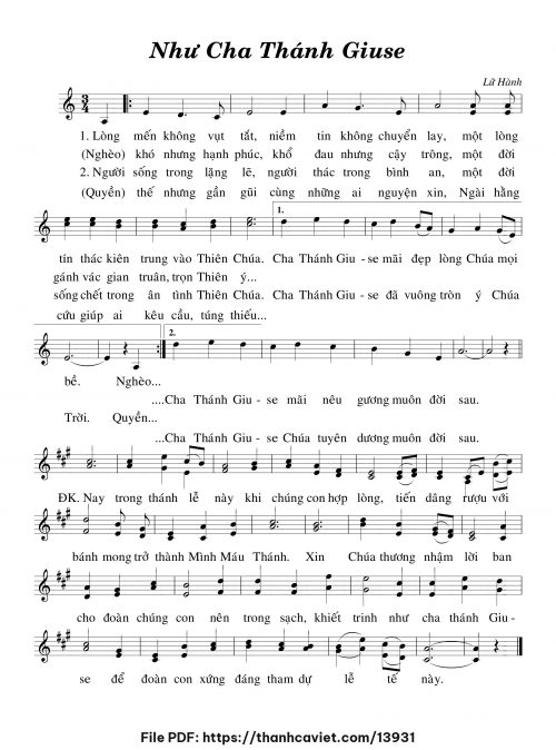 Như Cha Thánh Giuse - Lữ Hành - trang 1