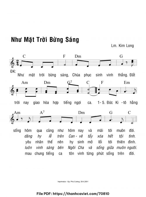 Như mặt trời bừng sáng - Lm. Kim Long - trang 1