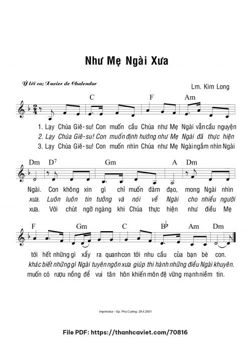Như Mẹ Ngài xưa - Lm. Kim Long - trang 1