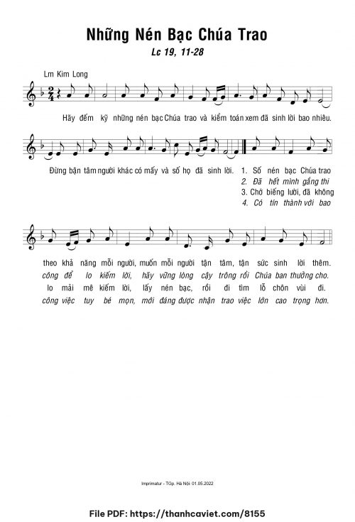 Những nén bạc Chúa trao - Lm. Kim Long - trang 1