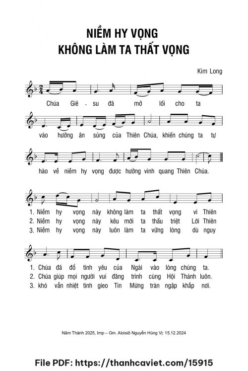 Niềm hy vọng không làm ta thất vọng - Lm. Kim Long - trang 1