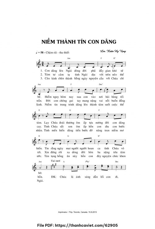 Niềm thành tín con dâng - Lm. Xuân Hy Vọng - trang 1