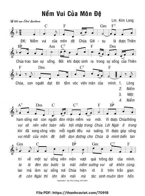 Niềm vui của môn đệ - Lm. Kim Long - trang 1