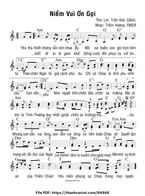 Niềm vui Ơn Gọi - Sr. Trầm Hương - Thơ: Lm. Trần Đức - trang 1