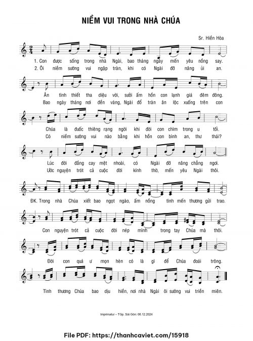 Niềm vui trong nhà Chúa - Sr. Hiền Hòa - trang 1