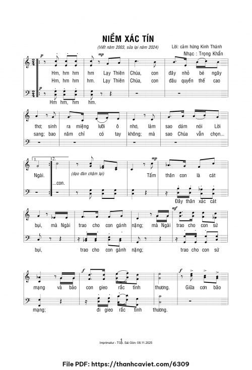 Niềm xác tín - Lm. Trọng Khẩn - trang 1