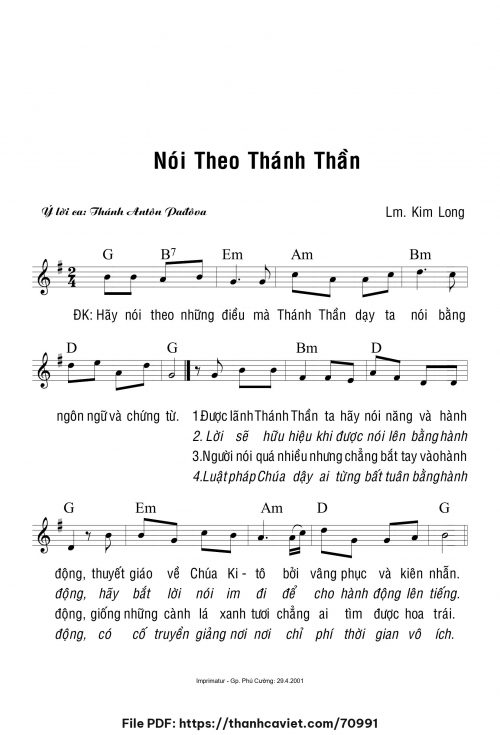 Nói theo Thánh Thần - Lm. Kim Long - trang 1