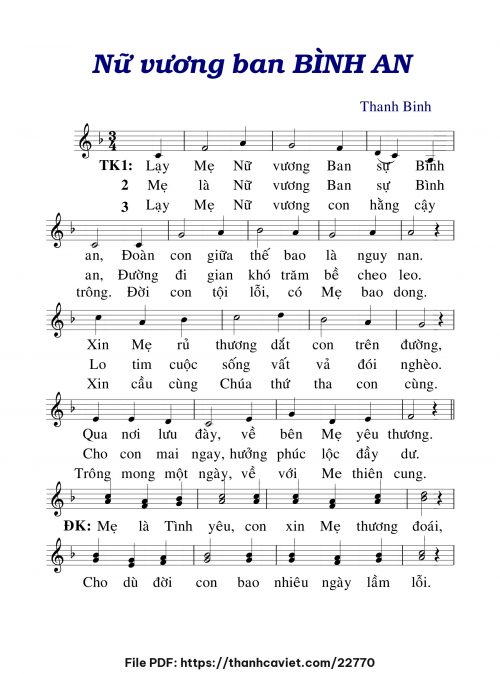 Nữ Vương ban bình an - Lm. Thanh Bình - trang 1