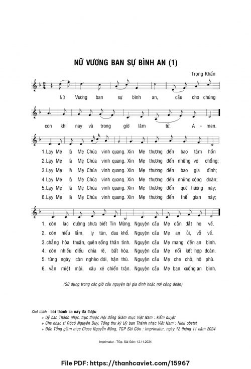 Nữ Vương ban sự bình an [1] - Lm. Trọng Khẩn - trang 1