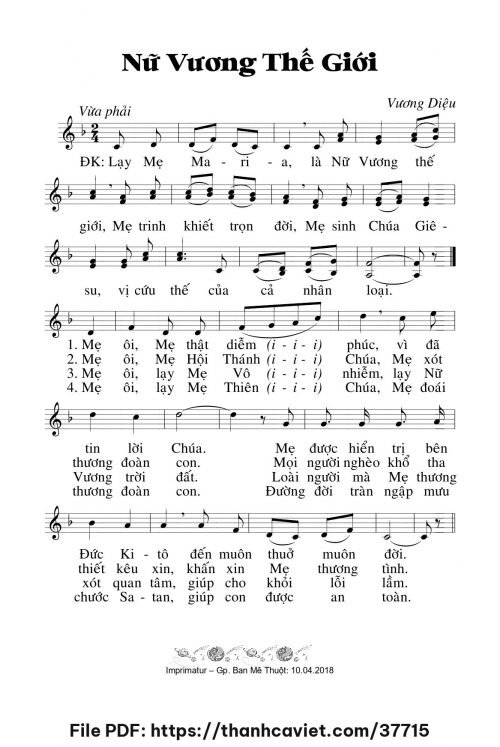 Nữ Vương thế giới - Lm. Vương Diệu - trang 1