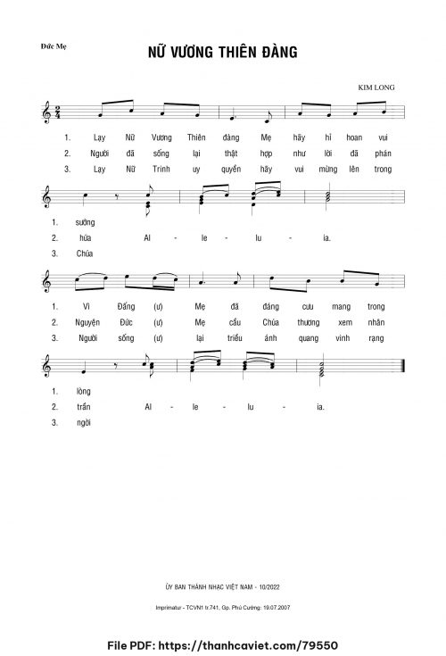 Nữ Vương Thiên Đàng - Lm. Kim Long - trang 1