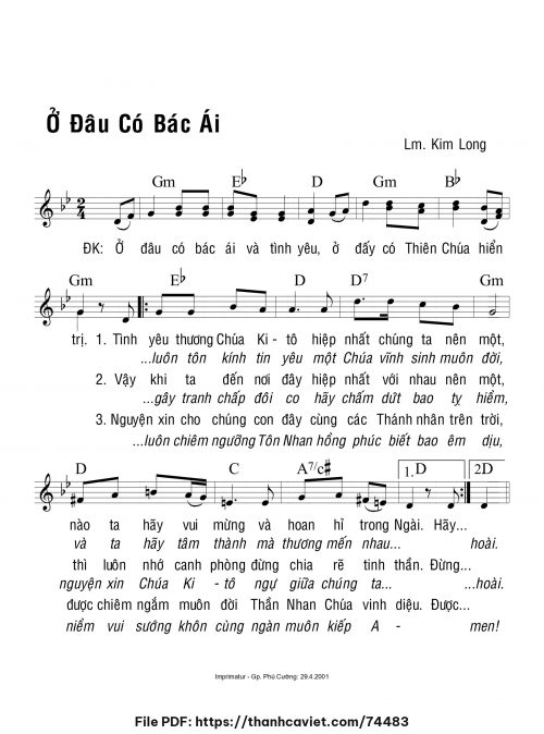 Ở đâu có bác ái - Lm. Kim Long - trang 1