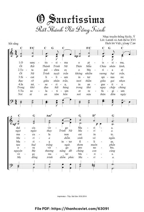 O Sanctissima – Rất Thánh Nữ Đồng Trinh - Lm. Giang Tâm (Nhạc Ngoại, lời Việt) - trang 1