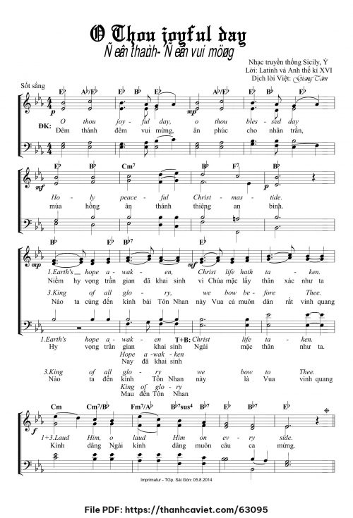 O Thou Joyful Day – Đêm thánh, Đêm vui mừng - Lm. Giang Tâm (Nhạc Ngoại, lời Việt) - trang 1