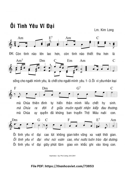 Ôi tình yêu vĩ đại - Lm. Kim Long - trang 1