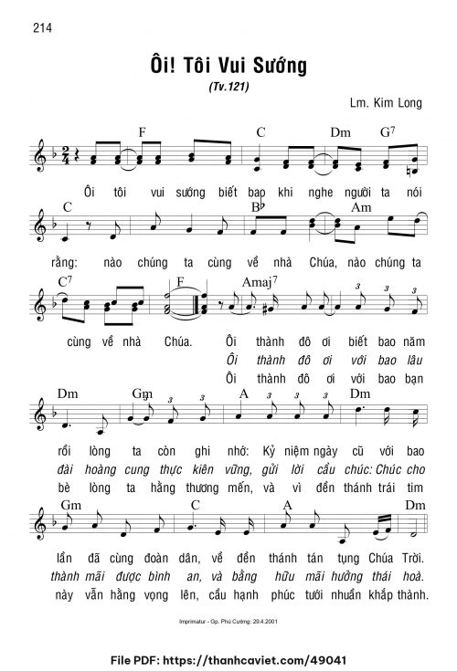 Ôi tôi vui sướng - Lm. Kim Long - trang 1