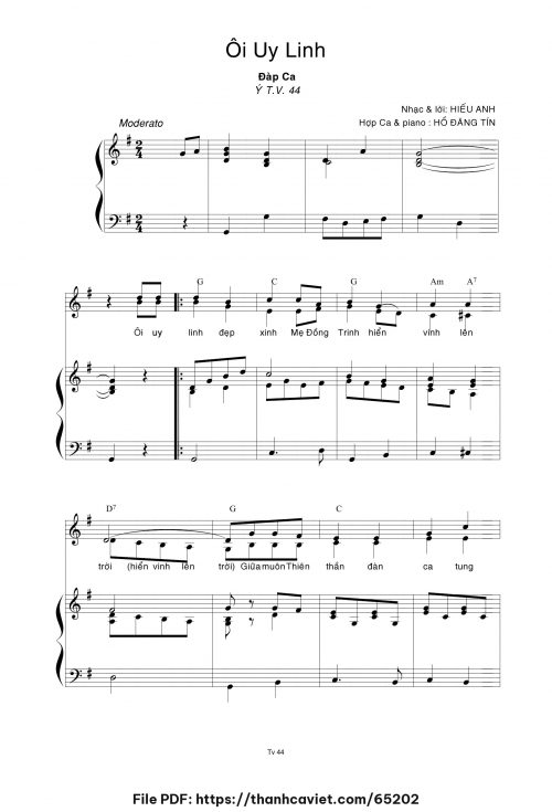 Ôi uy linh - Hiếu Anh (Hợp ca và Piano: Hồ Đăng Tín) - trang 1