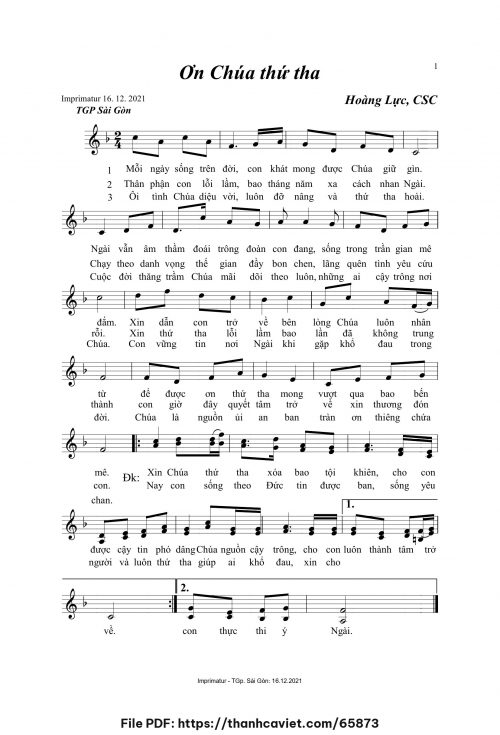 Ơn Chúa thứ tha - Hoàng Lực, CSC - trang 1