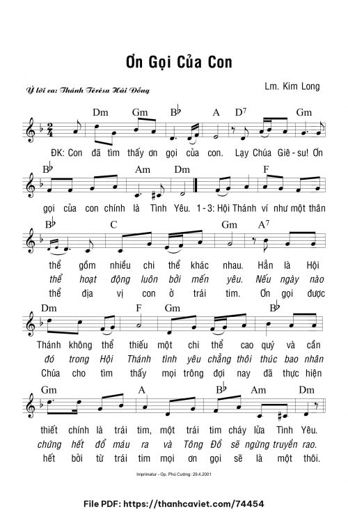 Ơn gọi của con - Lm. Kim Long - trang 1