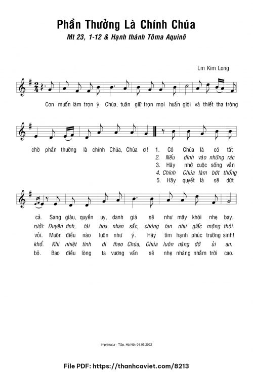Phần thưởng là chính Chúa - Lm. Kim Long - trang 1