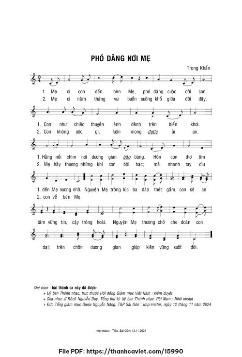 Phó dâng nơi Mẹ - Lm. Trọng Khẩn - trang 1