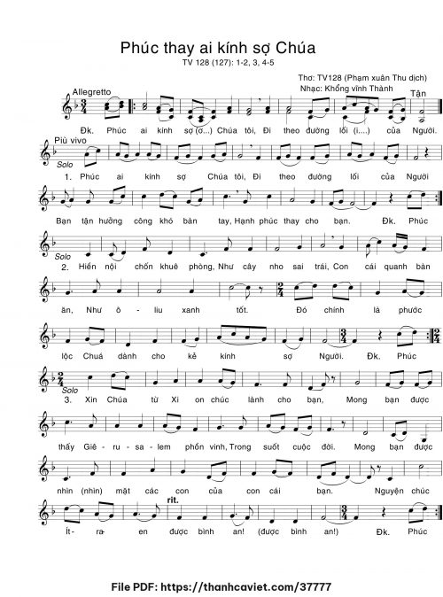 Phúc thay ai kính sợ Chúa - Khổng Vĩnh Thành - Lời: Phạm Xuân Thu - trang 1