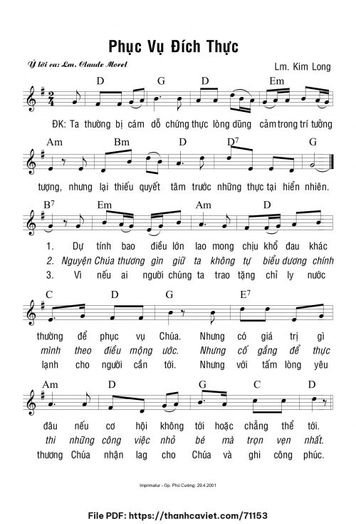 Phục vụ đích thực - Lm. Kim Long - trang 1
