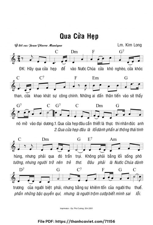 Qua cửa hẹp - Lm. Kim Long - trang 1