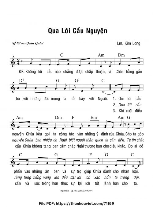 Qua lời cầu nguyện - Lm. Kim Long - trang 1