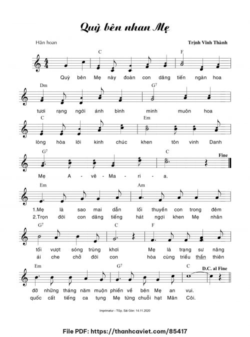 Quỳ bên nhan Mẹ - Trịnh Vĩnh Thành - trang 1