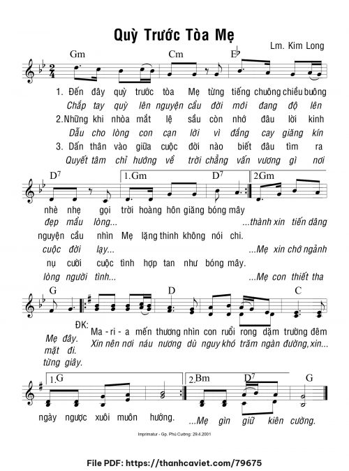 Quỳ trước tòa Mẹ - Lm. Kim Long - trang 1