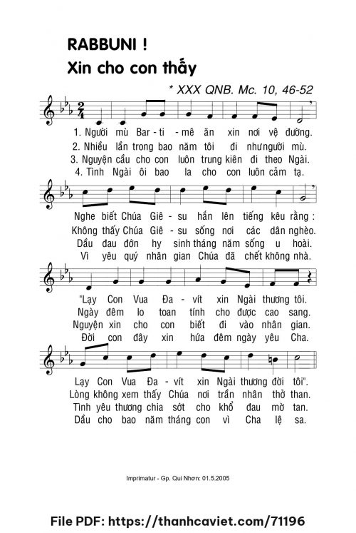 Rabbuni – Xin cho con thấy - Lm. La Thập Tự - trang 1