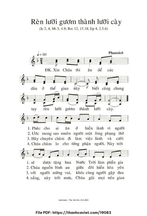 Rèn lưỡi gươm thành lưỡi cày - Phanxicô - trang 1